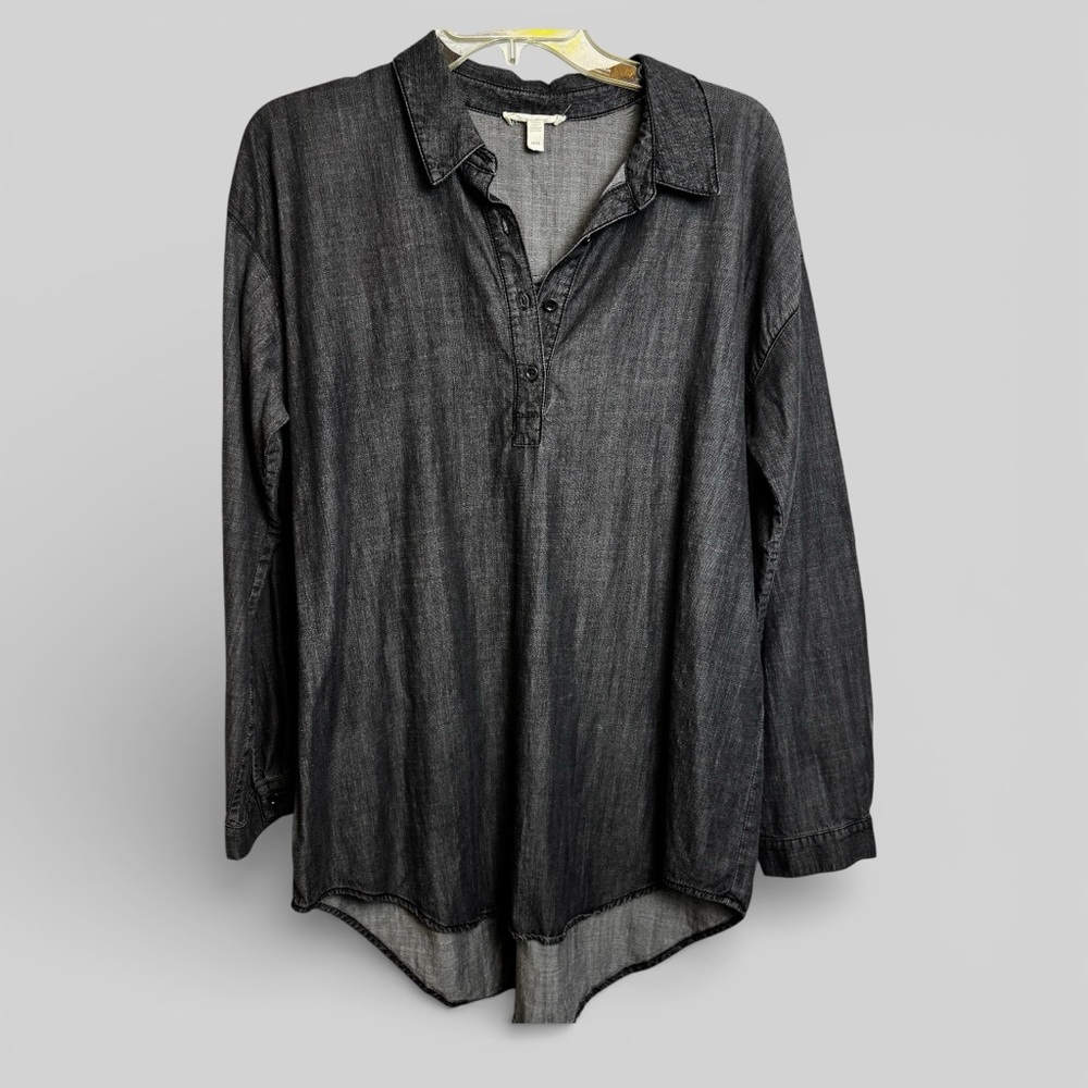 Eileen Fisher neutral trad wife button down long line shirt Medium western